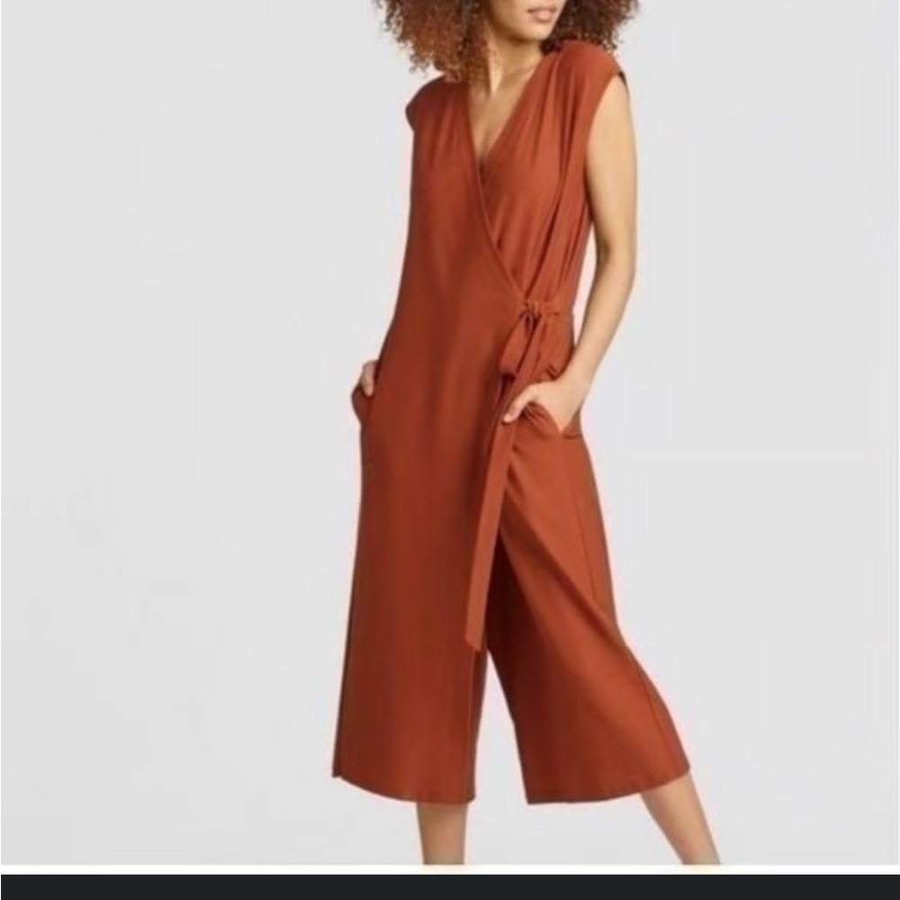 Eileen Fisher Rust Wrap Sleeveless Cropped Jumpsuit